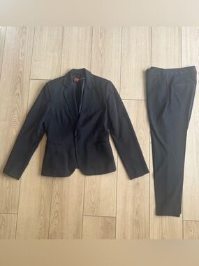 Zara Navy Blue Micro-dots Suit Blazer and Pants Set Sz 4